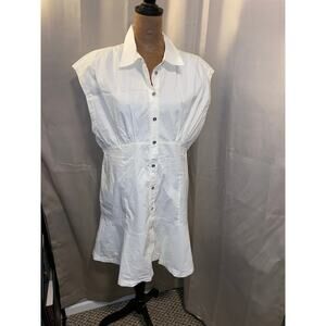 Michael Kors White Shirt Dress Sleeveless Button Front NWT Size L $225 MSRP
